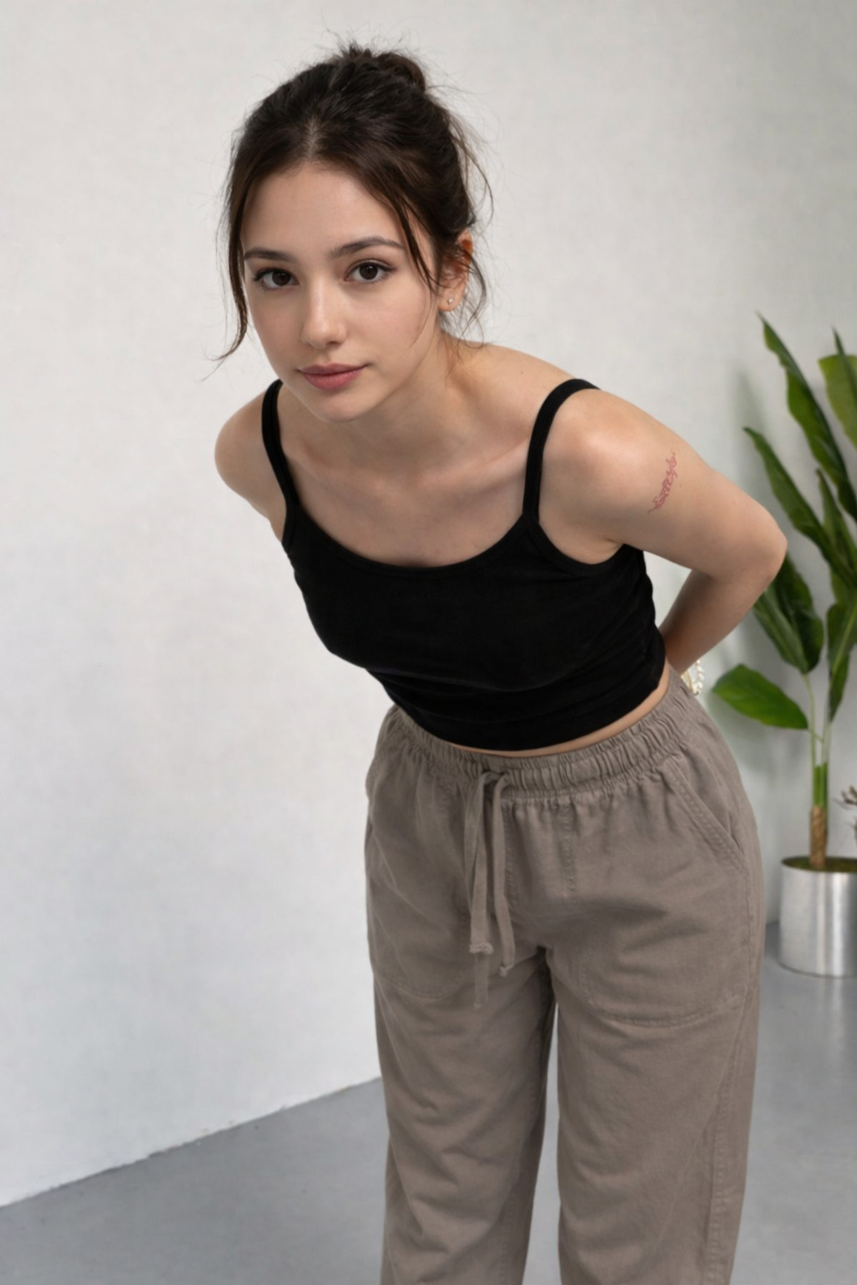 COMBİNE MİCHAİL  Kadın Beli Lastikli Bol Vizon Keten Pantolon - Görsel 6