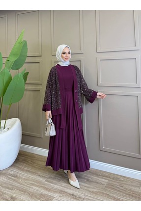 ALLİNOFFİCİAL Noir Shine Etekli Takım Mürdüm