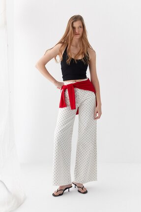 MARKALİSTE Wide Leg Puantiyeli Pantolon Beyaz