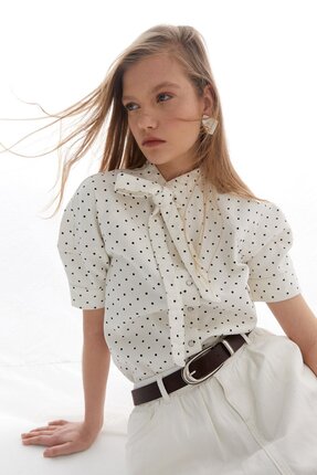 MARKALİSTE Bağcıklı Puantiye Gömlek Beyaz