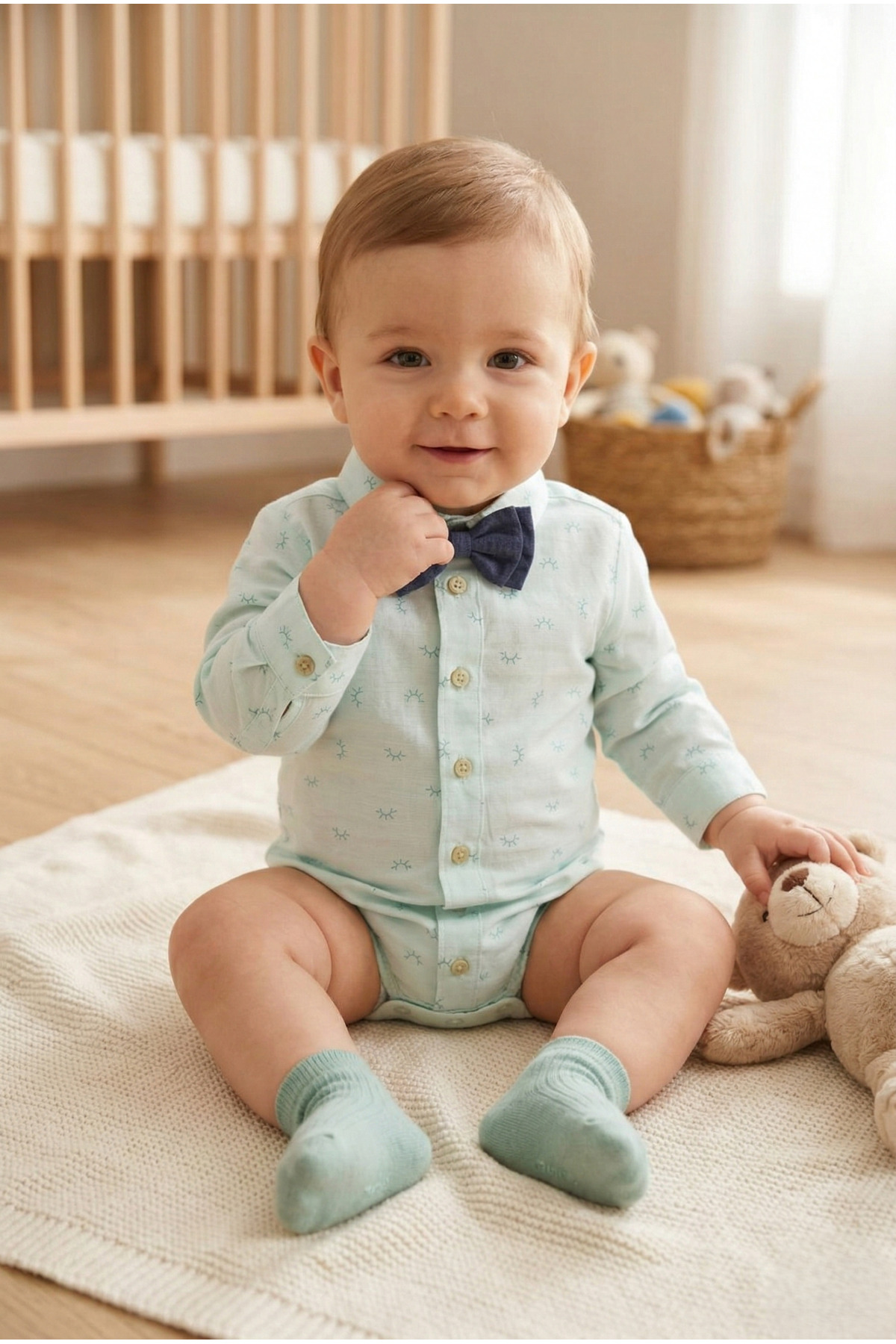 Caramell BEBEK ALTTAN ÇITÇITLI GÖMLEK PAPYONLU (ÇIKARILABİLİR PAPYON) YEŞİL RENK fotoğrafı 2 (önizleme)