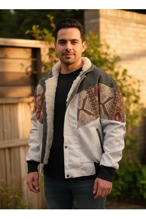 CANMODA (7844) Recien Unisex Kürklü Yaka Vintage Aztek Ceket Oversize 90lar M...