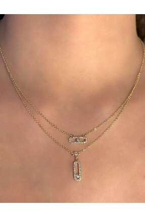 Nilly Jewelry Zirkon Taşlı İkili Tasarım Kolye