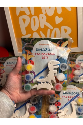 SLEEKI STUDIO 12 Adet (3D) / 6 paket /Random Taş Boyama Figür Dinazor Çocuk G...