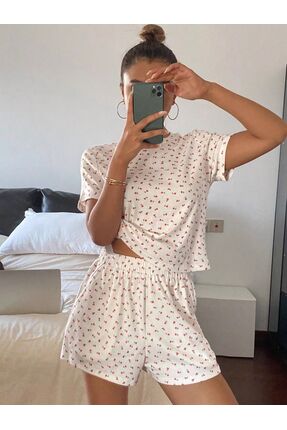 LORYSİMA Kadın Çiçek Desenli Şortlu Pijama Takımı Yazlık Kısa Kollu Rahat Ev ...