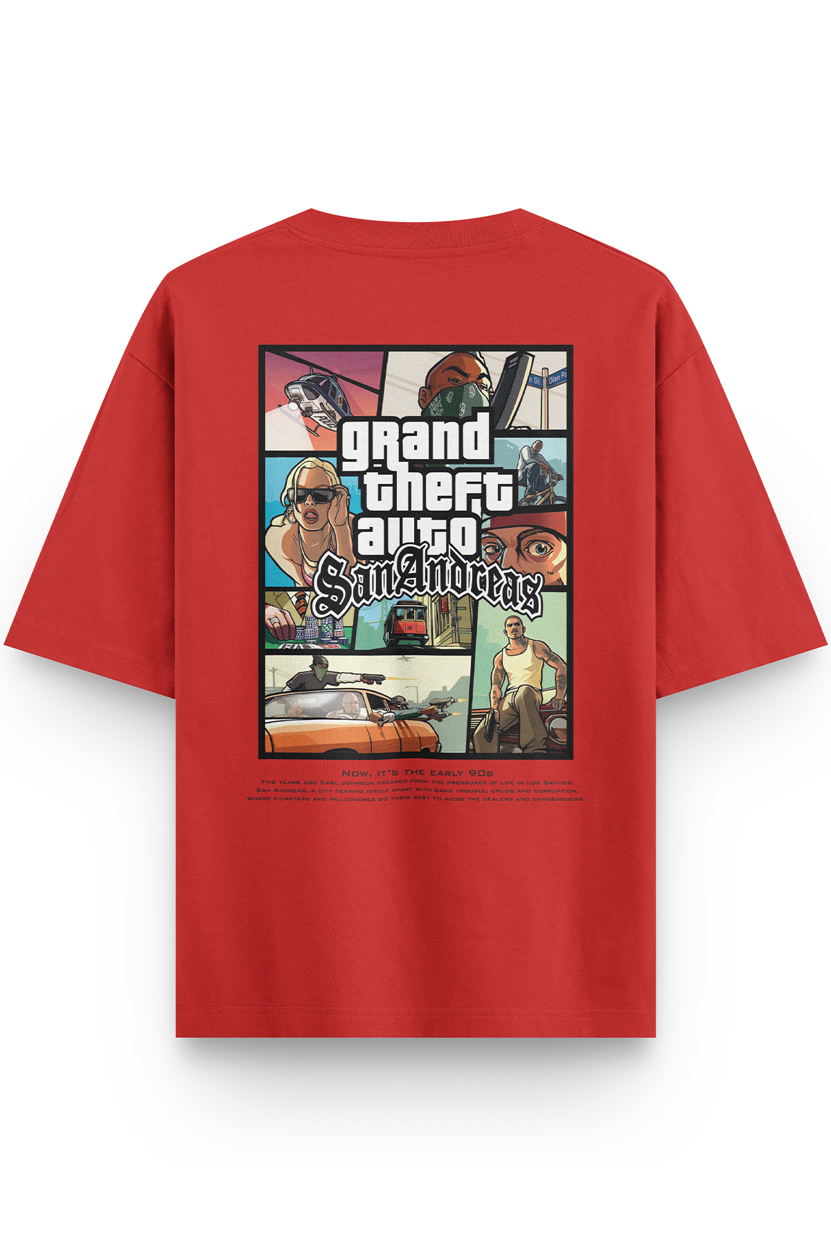Gta San Andreas Back Printed Semi-Oversized Red T-shirt 1364