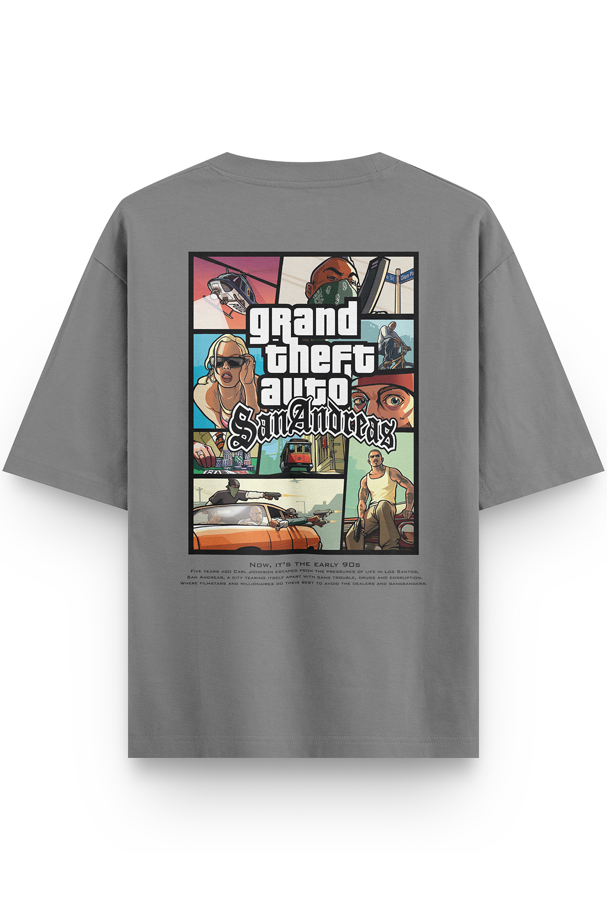 Gta San Andreas Back Printed Semi-Oversized Grey T-shirt 1364