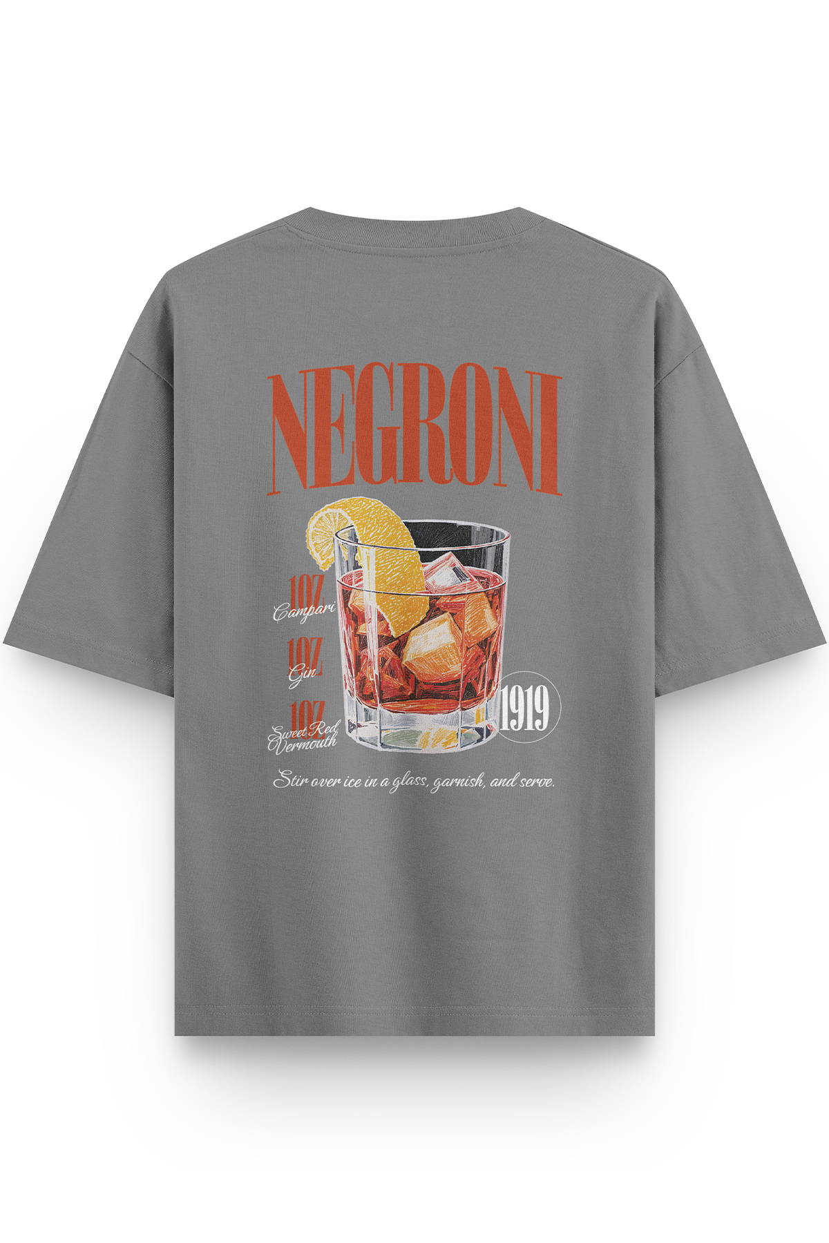 Bartender Negroni Back Printed Half Oversized Grey Tshirt 1389
