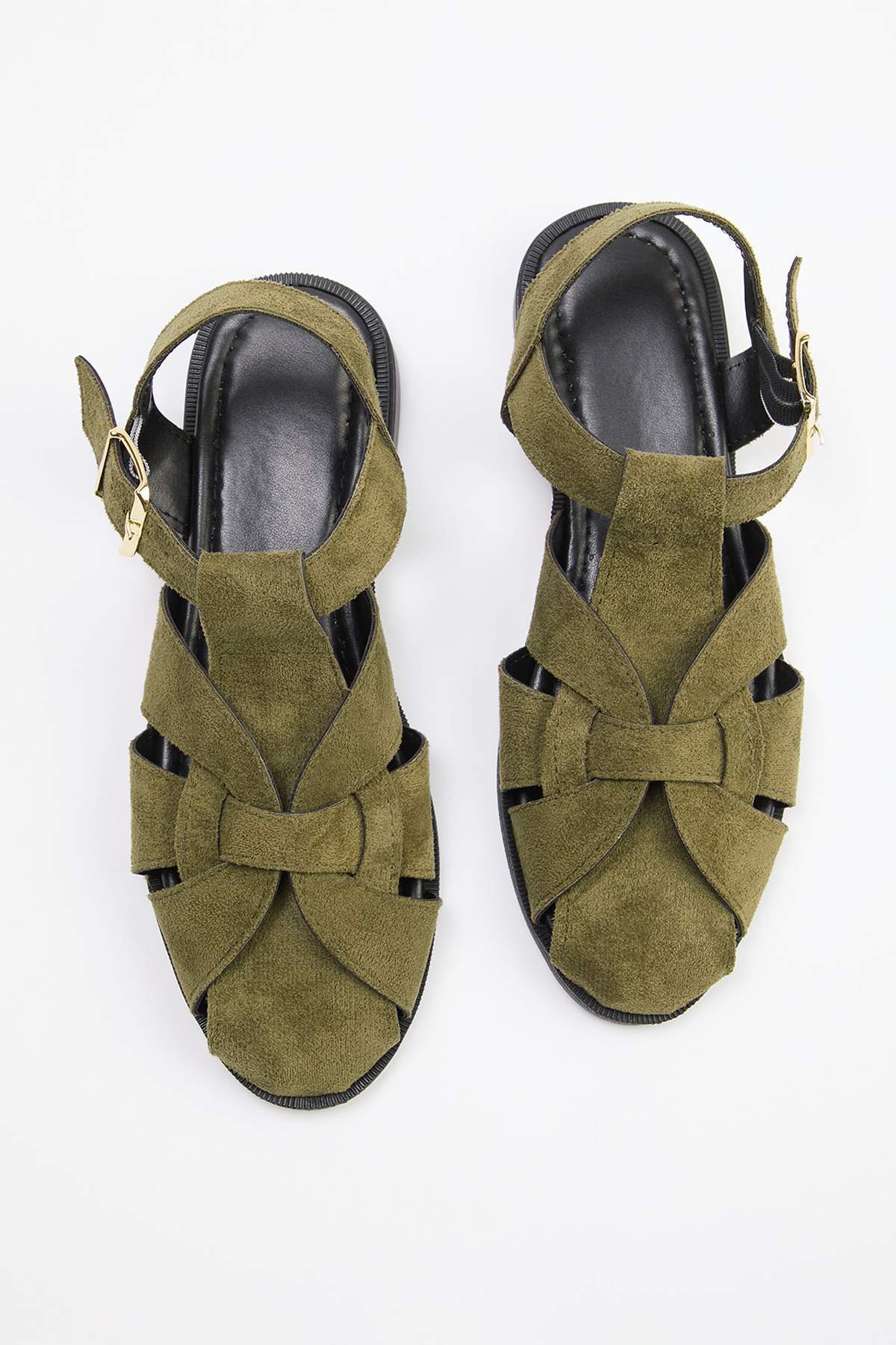 TRENDYOL SHOES Kaki Antilop Ravan đon Okrugli vrh Žene Sandale TAKSS25SD00059