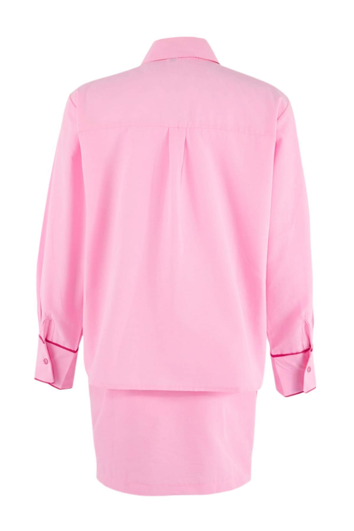 Trendyolmilla  Pembe Nakış Detaylı Gömlek Kruvaze Etek Dokuma Alt - Üst Takım TWOSS26AU00125 - Görsel 10