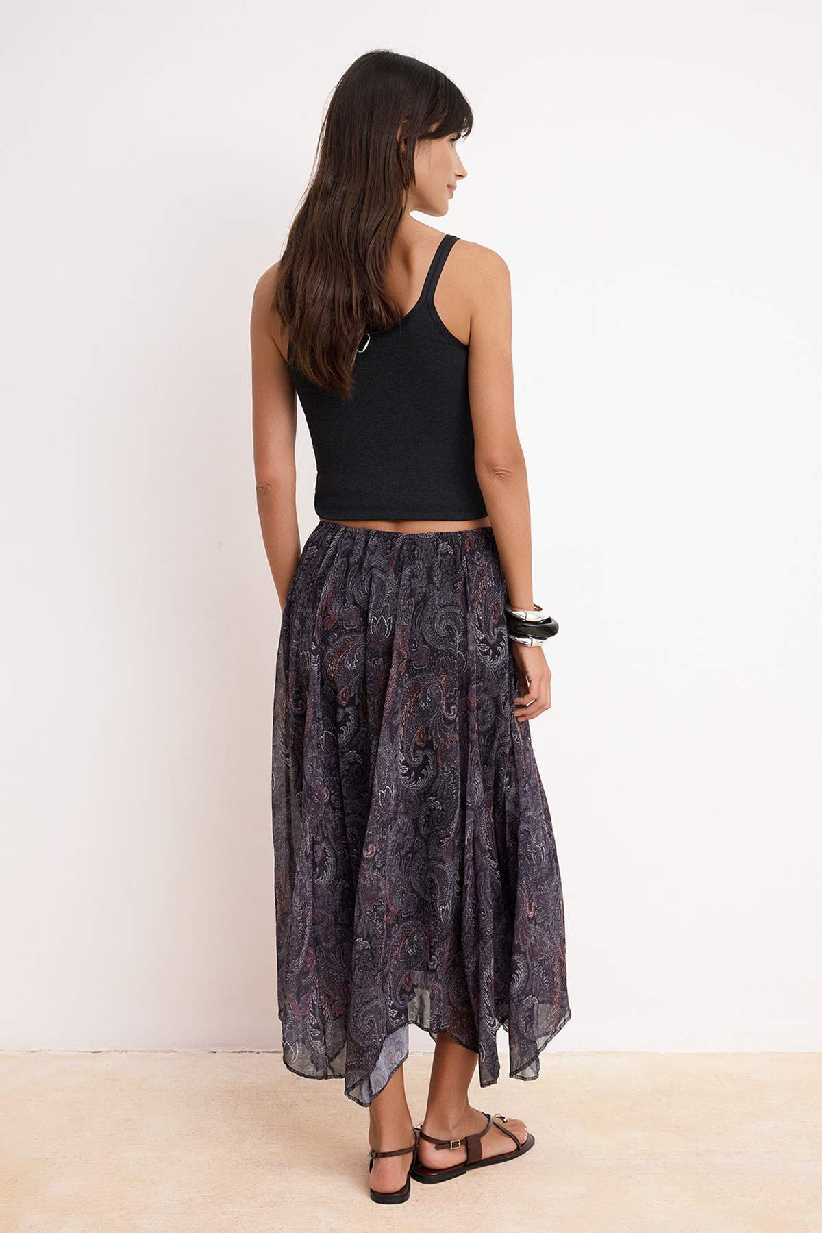 Trendyolmilla  Renkli Şal Desenli Asimetrik Kesim Astarlı Midi Şifon Etek TWOSS26ET00049 - Görsel 4