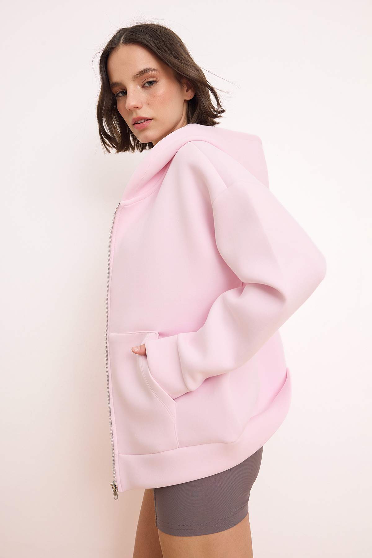 Trendyol Kollektion Wardrobe Essentials – Rosa Oversize-Strick-Sweatshirt mit...