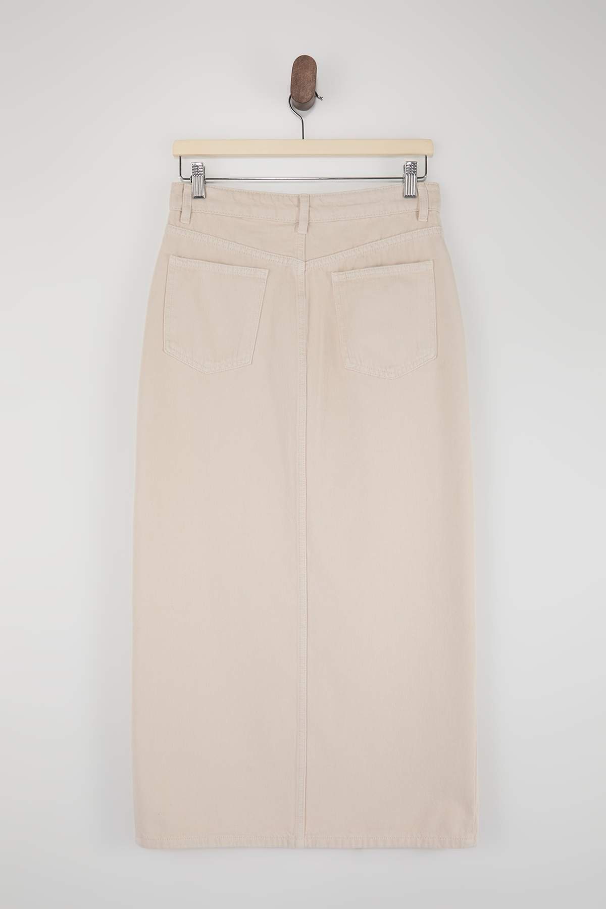 Trendyolmilla  Ekru DÖKÜMLÜ Yırtmaçlı %100 Pamuk Midi Denim Etek TWOSS26ET00094 - Görsel 6