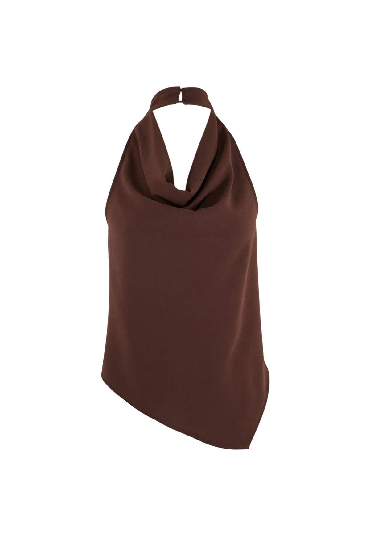 Trendyolmilla  Kahverengi Degaje Yaka Sırt Dekolteli Dokuma Krep Bluz TWOSS26BZ00408 - Görsel 6