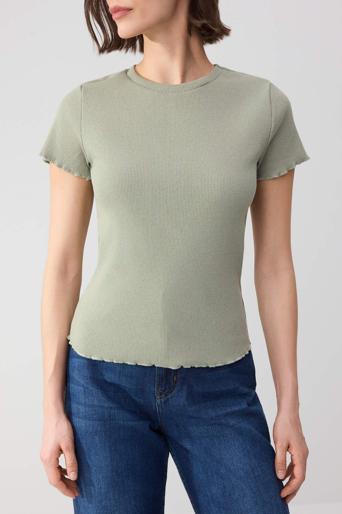 Trendyolmilla  Wardrobe Essentials-Lacivert-Haki 2'li Paket Fitted/Vücuda Oturan Esnek Örme T-Shirt TWOSS26TS00154 - Görsel 7