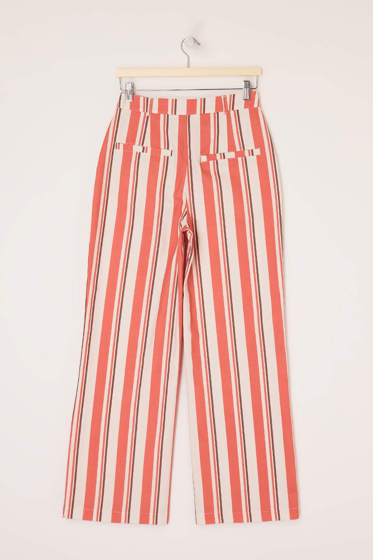 Trendyolmilla  Kırmızı-Çok Renkli Gabardin Çizgili Desenli Wide Leg/Geniş Paça Pantolon TWOSS26PL00085 - Görsel 8