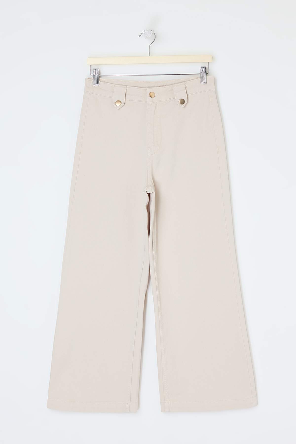 Trendyolmilla  Ekru DÖKÜMLÜ Kemer Detaylı %100 Pamuk Yüksek Bel Kısa Wide Leg Jeans TWOSS26JE00208 - Görsel 6