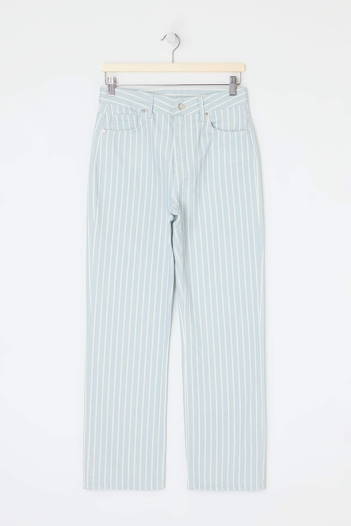 Trendyolmilla  Çok Renkli DÖKÜMLÜ Çizgili Yüksek Bel Straight Düz Kesim Jeans TWOSS26JE00236 - Görsel 5