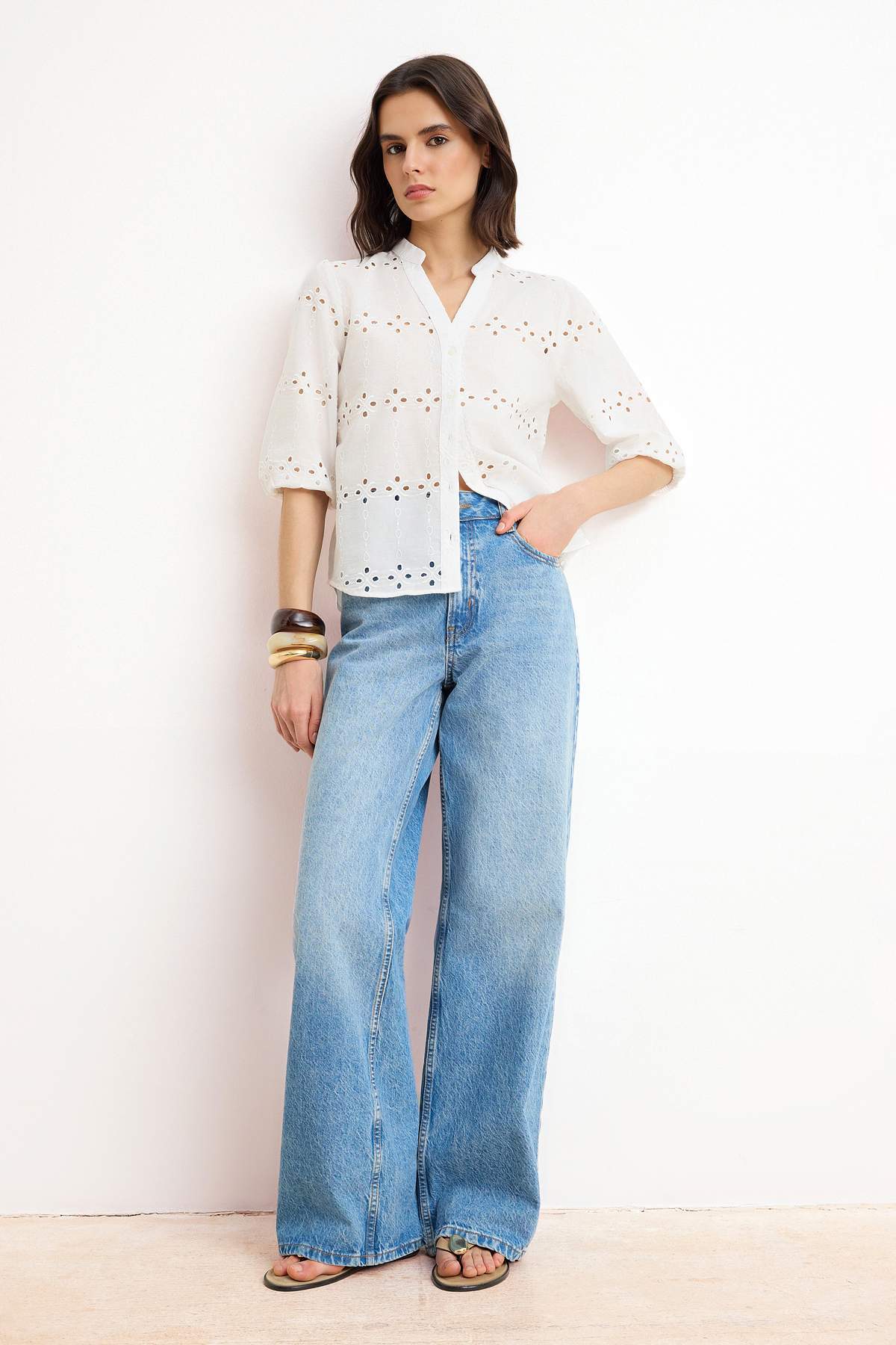 Trendyolmilla  Beyaz Fisto Balon Kollu Gömlek TWOSS26GO00115 - Görsel 2