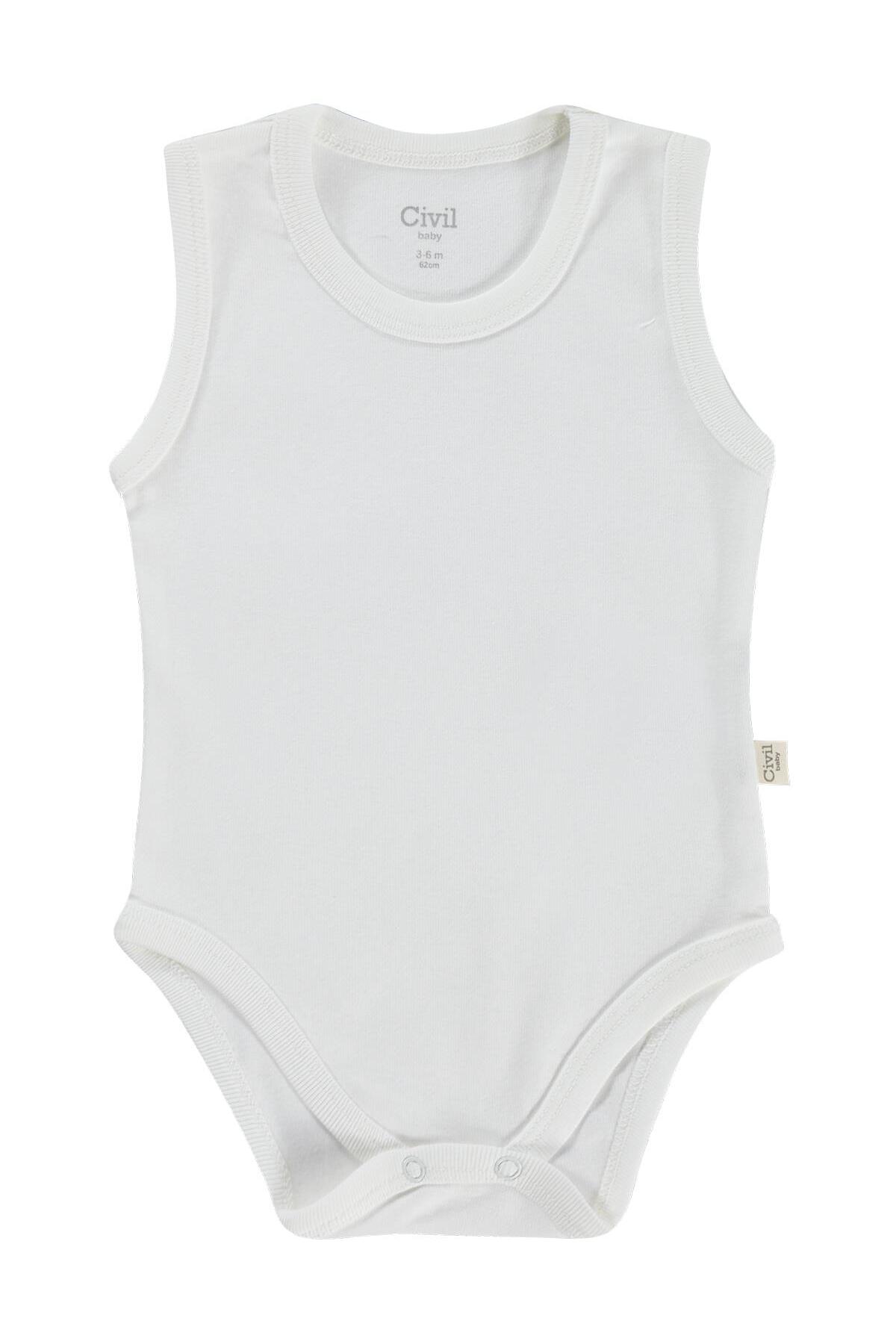 Civil Baby 5 li Düz Basic Sıfır Kol 3-9 Ay Çıtçıtlı Badi - Beyaz 6-9 Ay fotoğrafı 3 (önizleme)