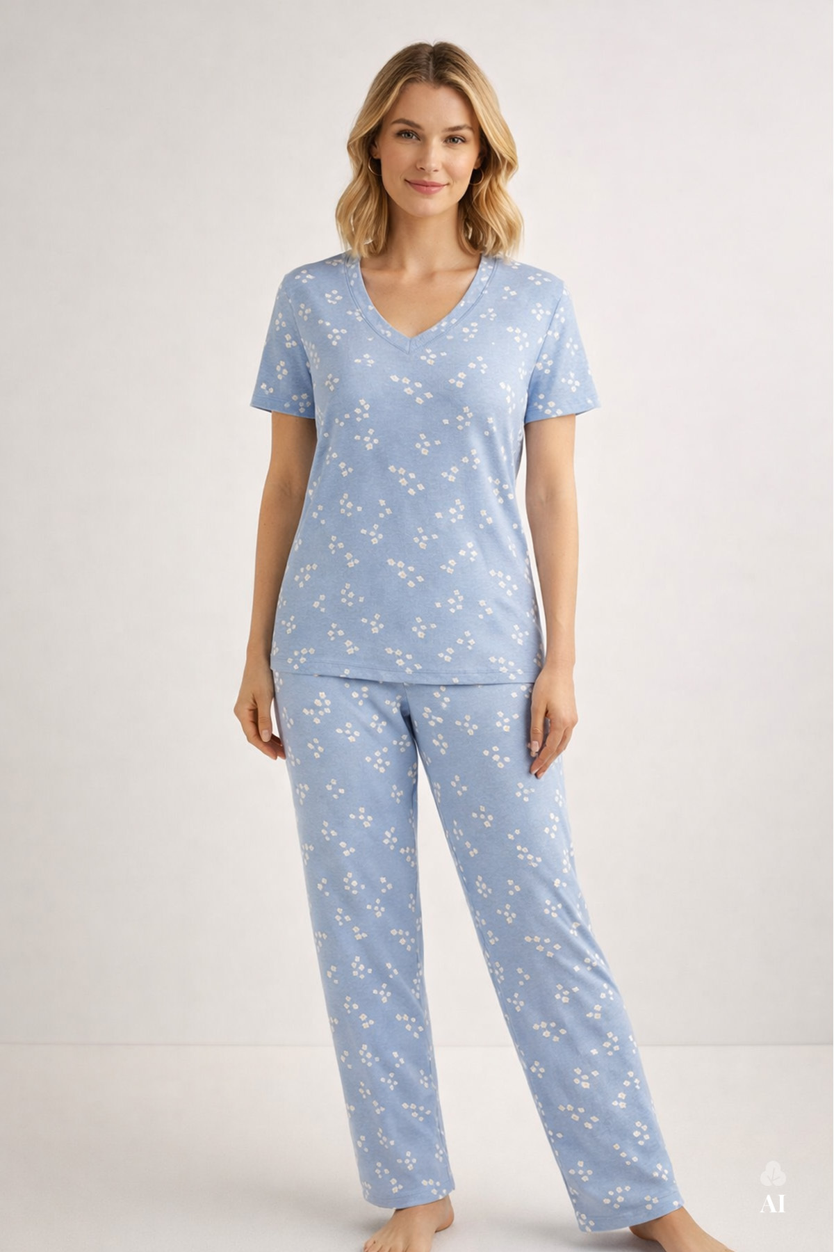 koza iç giyim  Kadın Kısa Kollu Pamuklu Fitilli Kaşkorse Pijama Takımı - Görsel 2