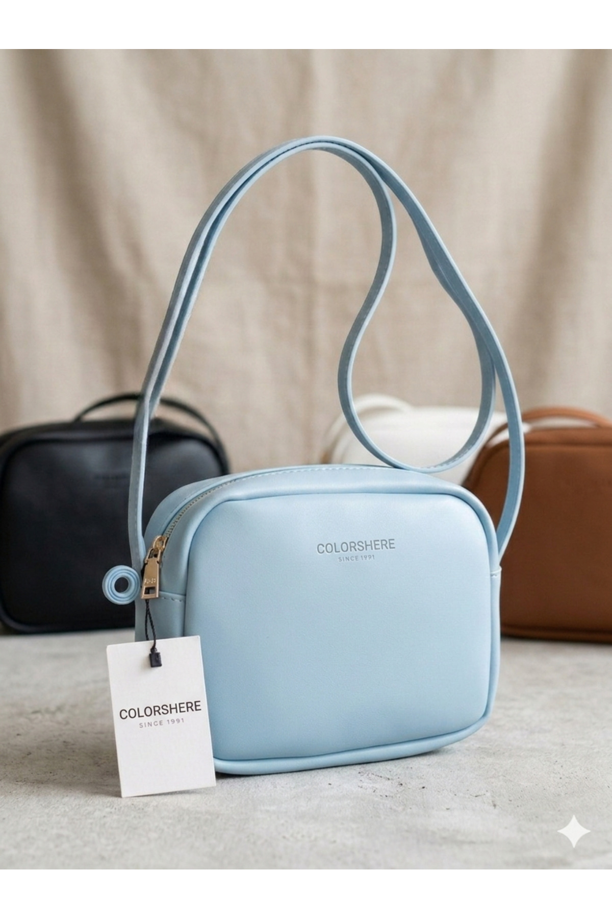 COLORSHERE  Pastel Mavi Minimalist Tasarım Fermuarlı Urban Kadın Omuz Çantası