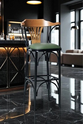 EFON Bar Sandalyesi Özel Üretim Yeşil-Kahve-T169/75 (Oturma Yüksekliği 75cm) ...