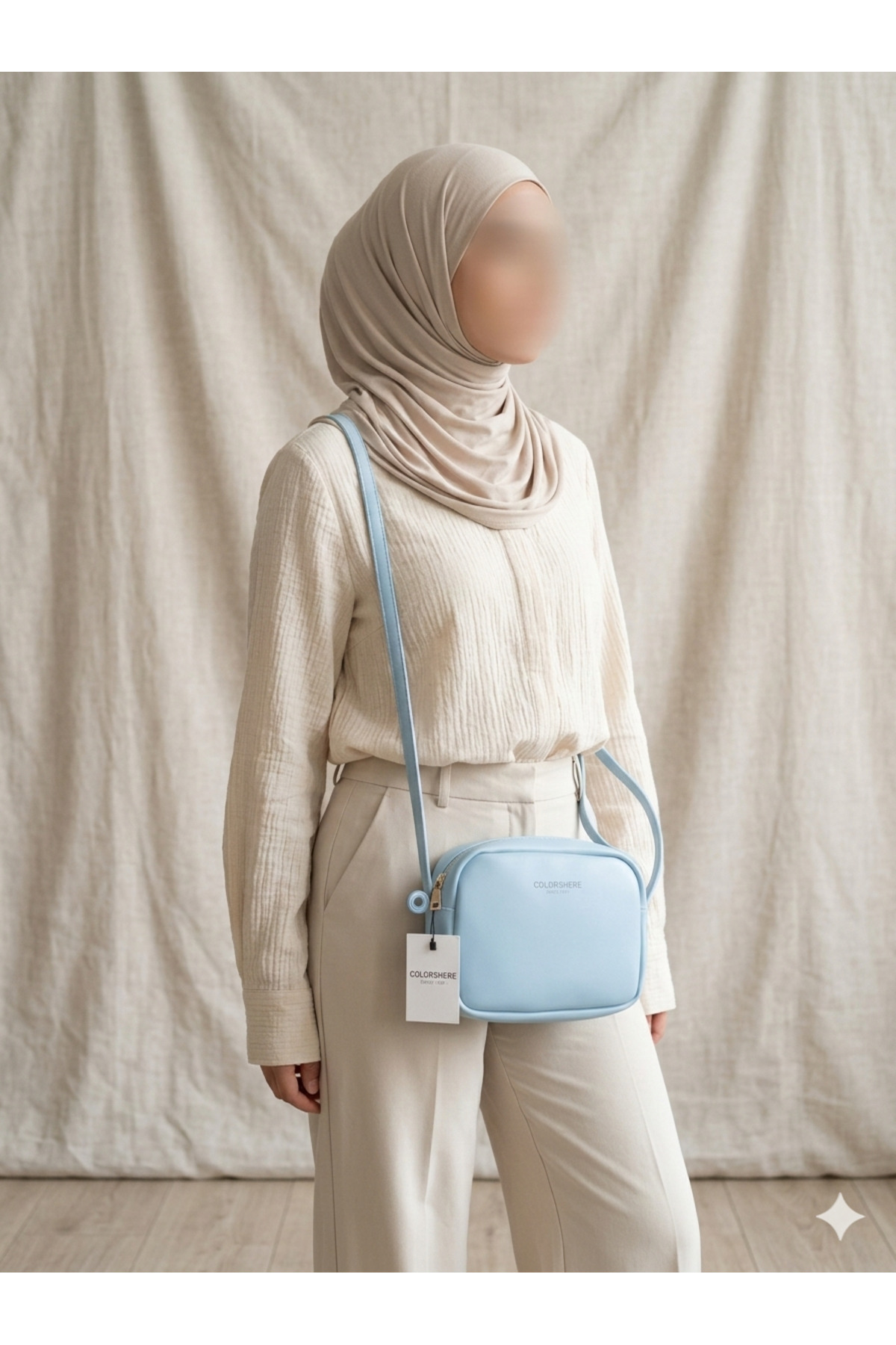 COLORSHERE  Pastel Mavi Minimalist Tasarım Fermuarlı Urban Kadın Omuz Çantası - Görsel 3