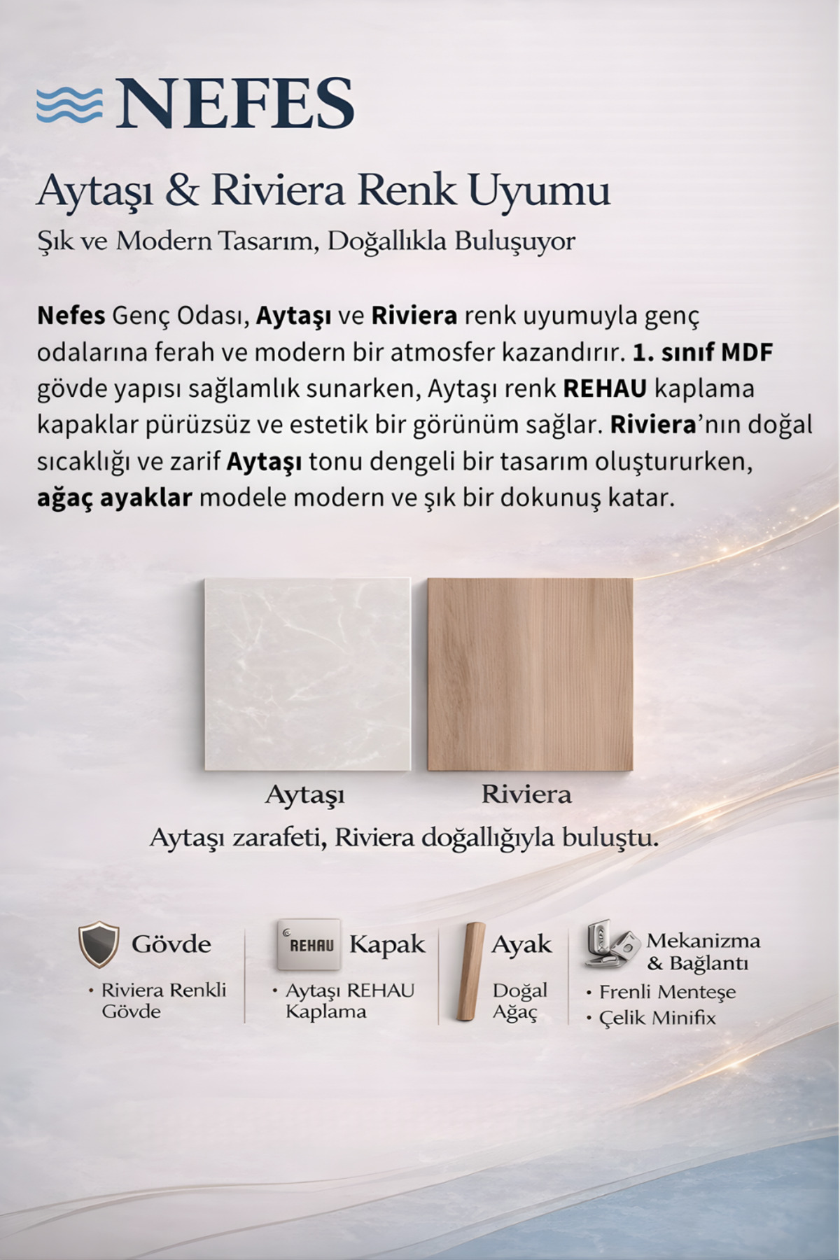 arionkids Nefes 2 Kapaklı Çekmeceli Dolap | MDF Gövde | Ağaç Ayaklı | Modern ve Fonksiyonel Tasarım fotoğrafı 5 (önizleme)