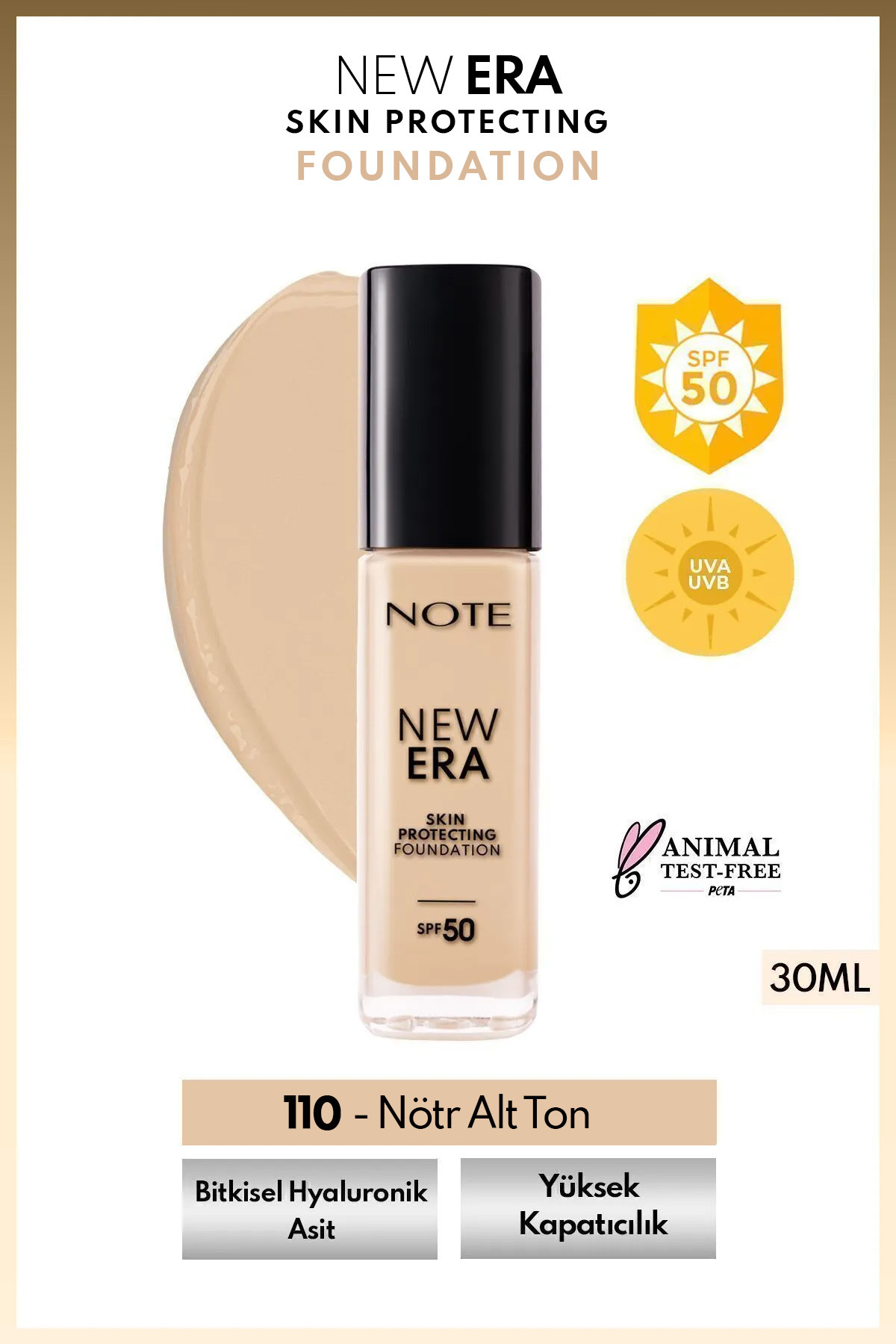 Note Cosmetics New Era Skin Protecting Spf 50 Nemlendirici Etkili Hyaluronik Asitli Fondöten - 110 Soft Ivory - Fiyatı, Yorumları