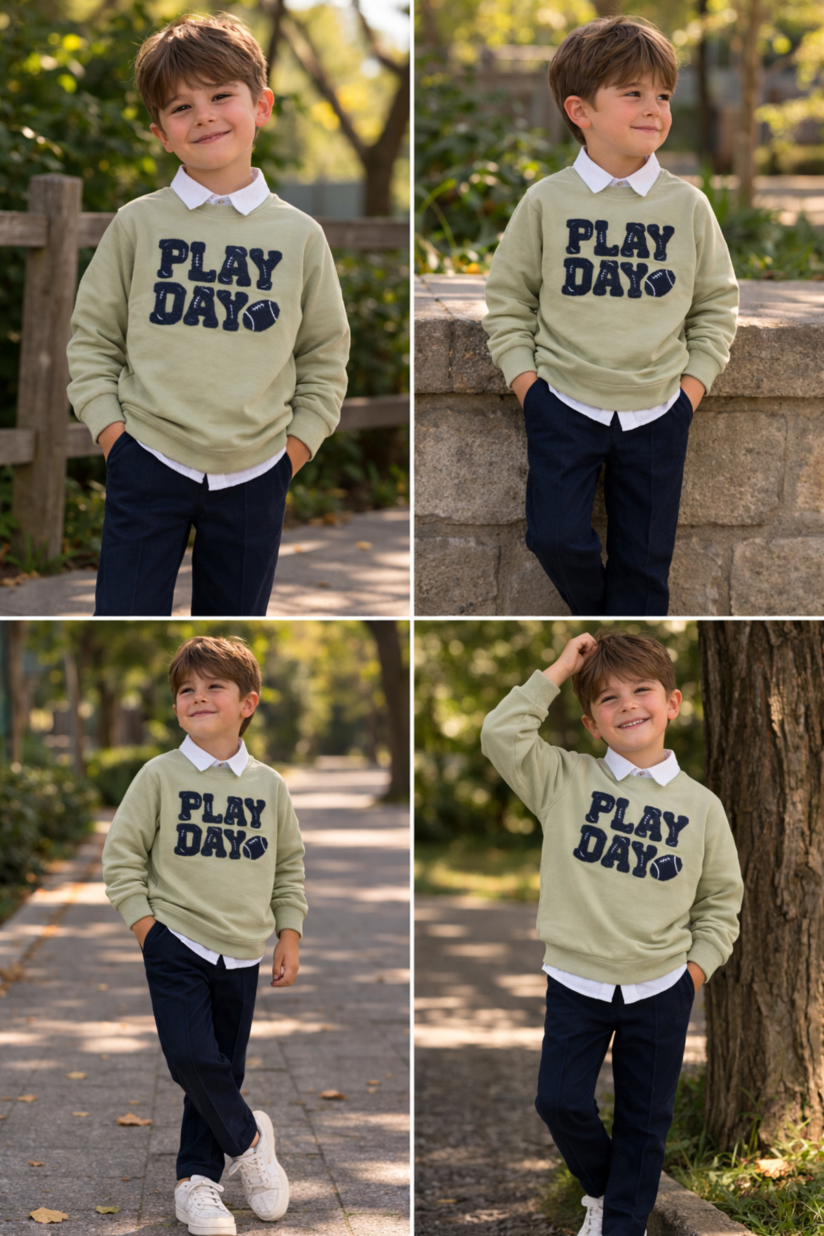 tinytrends Erkek Bebek&Çocuk Play Day Baskılı %100 Pamuk Gömlek Sweatshirt Pantolon 3'lü Takım Elbise Bayramlık fotoğrafı 5 (önizleme)