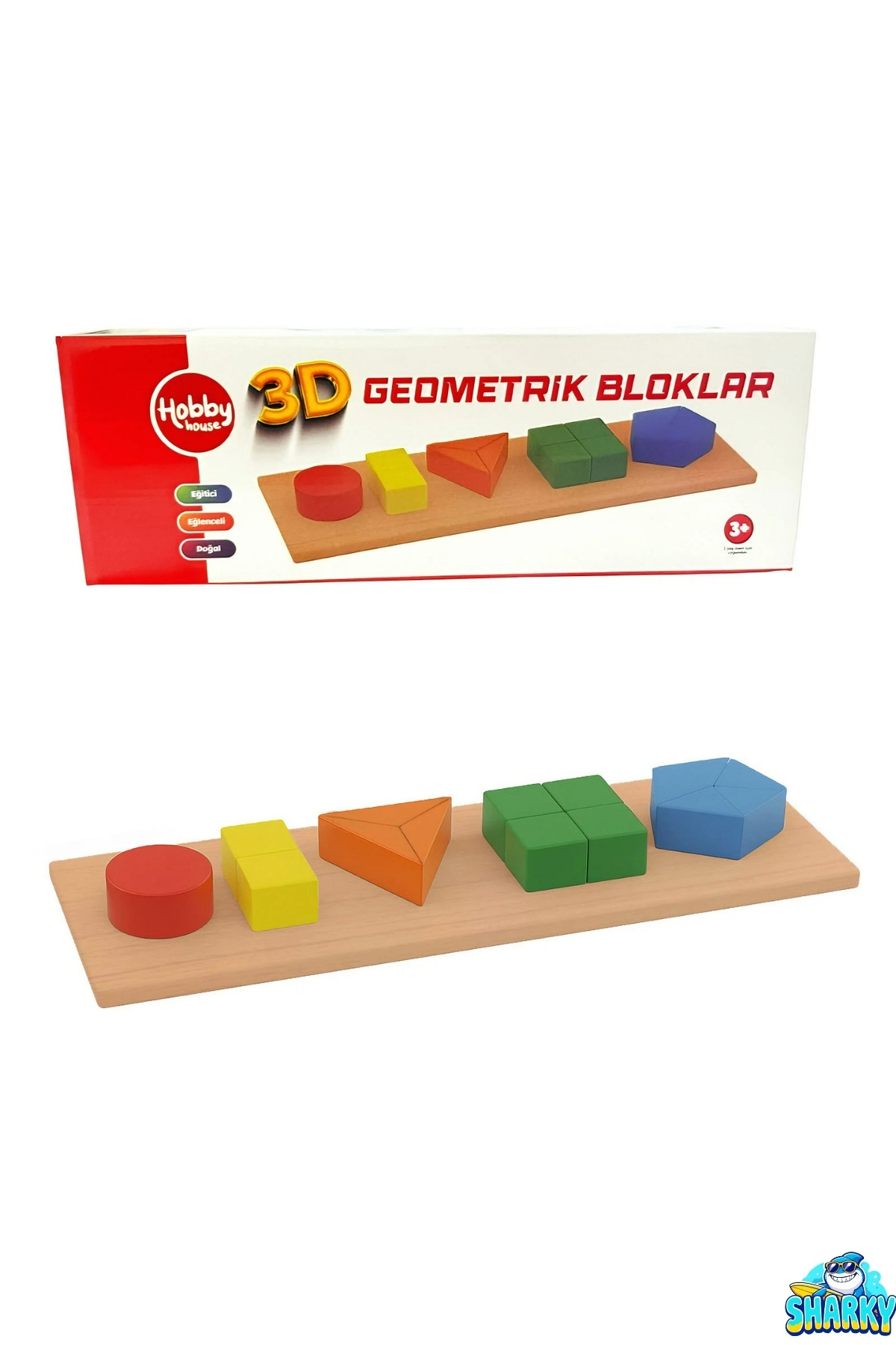 SHARKY Oyuncak 3D Ahşap Geometrik Bloklar – Renkli Eğitici Şekiller Motor Becerileri ve Koordinasyon Oyunu fotoğrafı 2 (önizleme)
