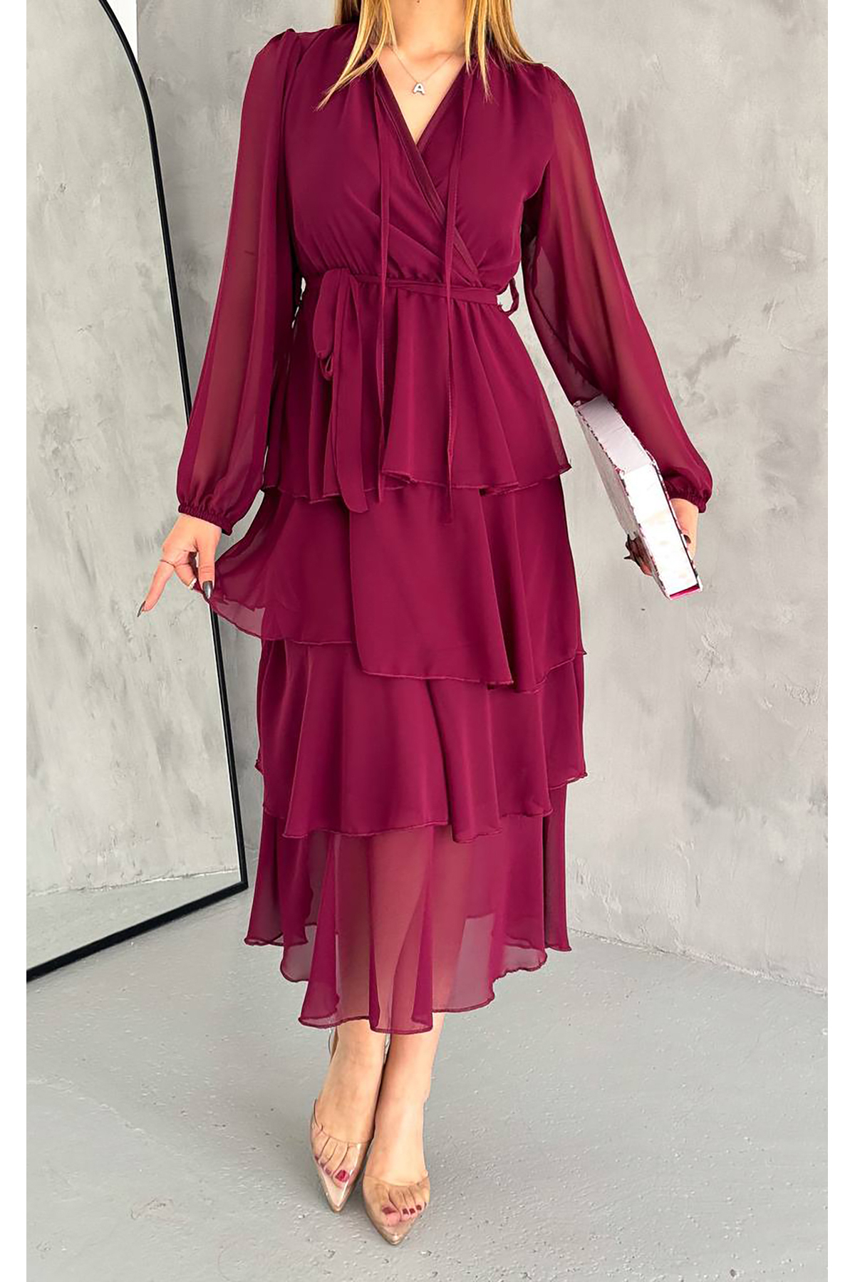women's lined skirt layer chiffon dress NBKKLF2041