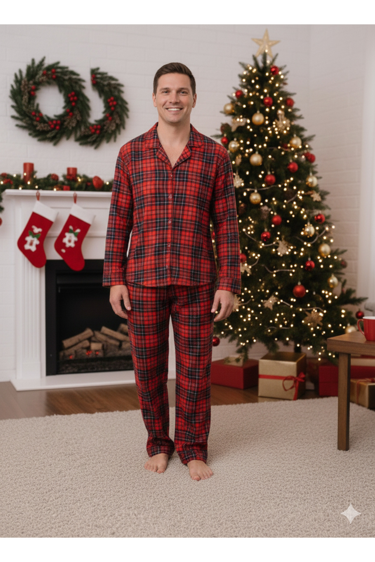 ARN HOMEWEAR  aile kombini ekoseli lizbon kumaş pijamatakımı anne-kız-baba-oğul(tek takım fiyatıdır - Görsel 3