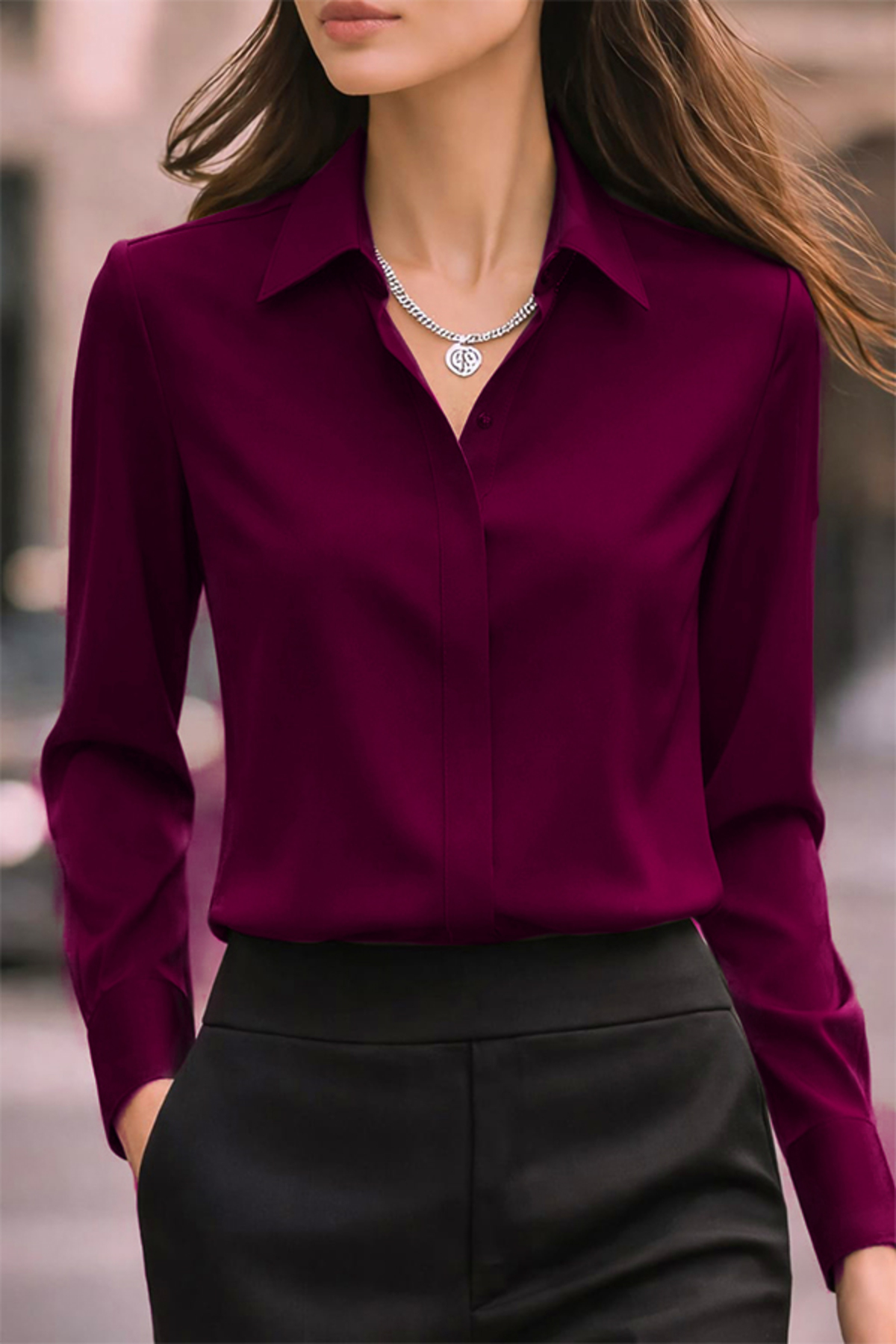 TRENDBUTİKOFFİCİAL  Dubai Krep Kumaş Gömlek - Vişne Çürüğü - Görsel 2