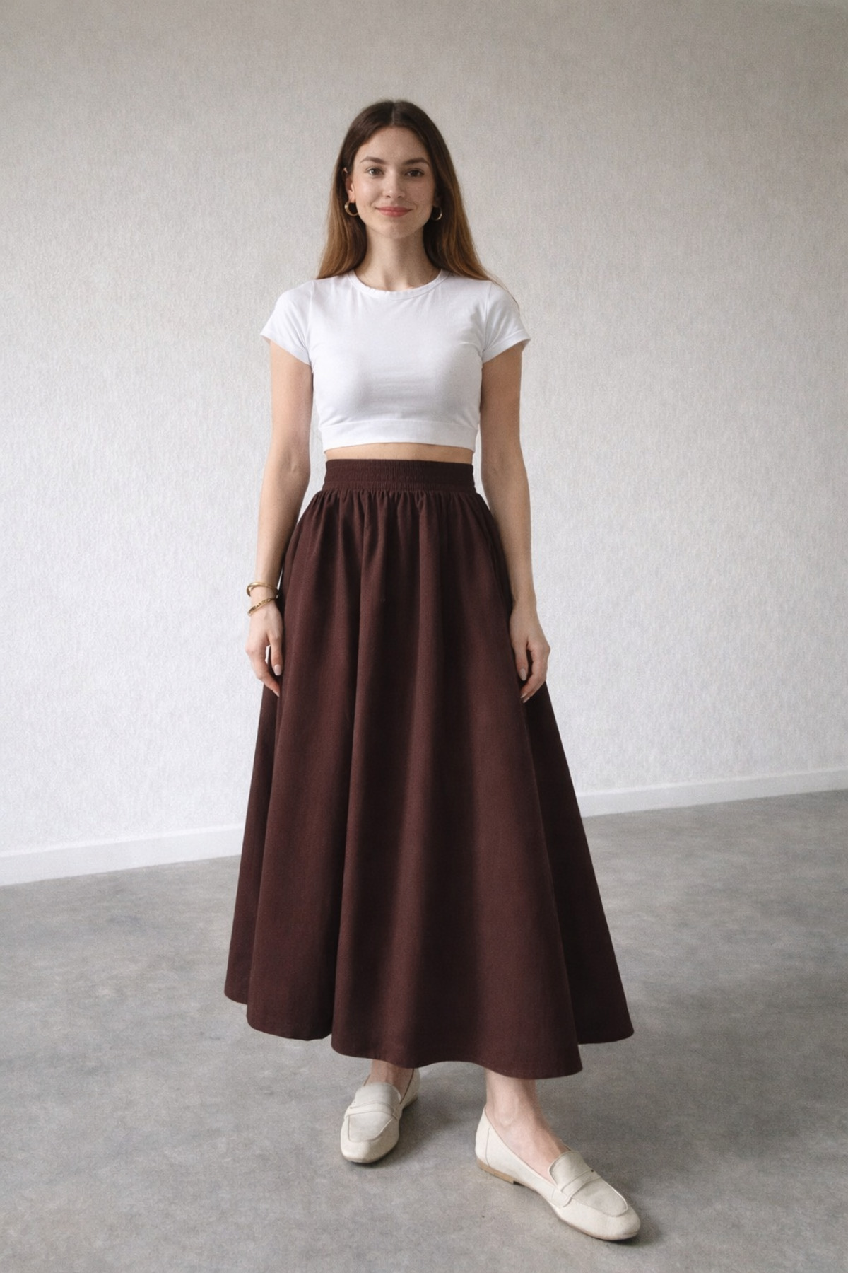 Kahra Collection  ACI KAHVE BELİ LASTİKLİ CEPLİ DOUBLE ETEK - Görsel 2