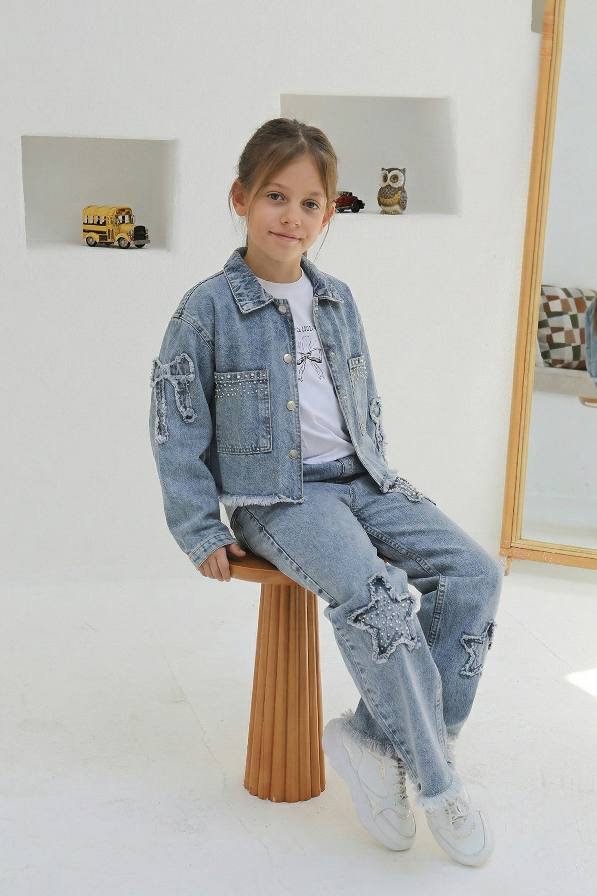 Mutlu Kids  Aplikeli Kız Kot Ceket - Görsel 4