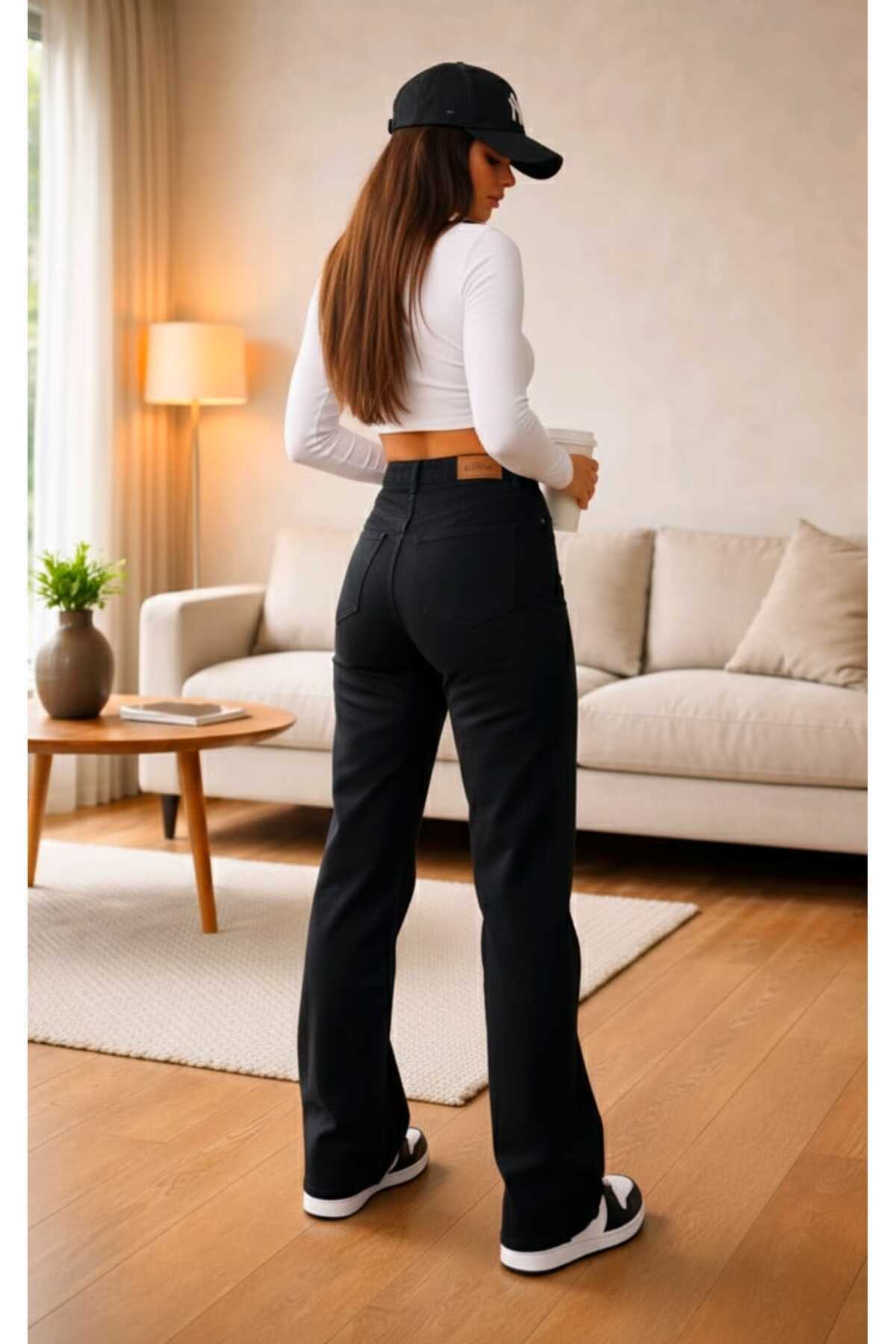 Ramrod Milano Extra Yüksek A.c.a.i.p S.o.l.m.a.z Siyah Salaş Jeans Palazzo Pantolon (SÜPER YÜKSEK SOLMAYAN) görsel 5