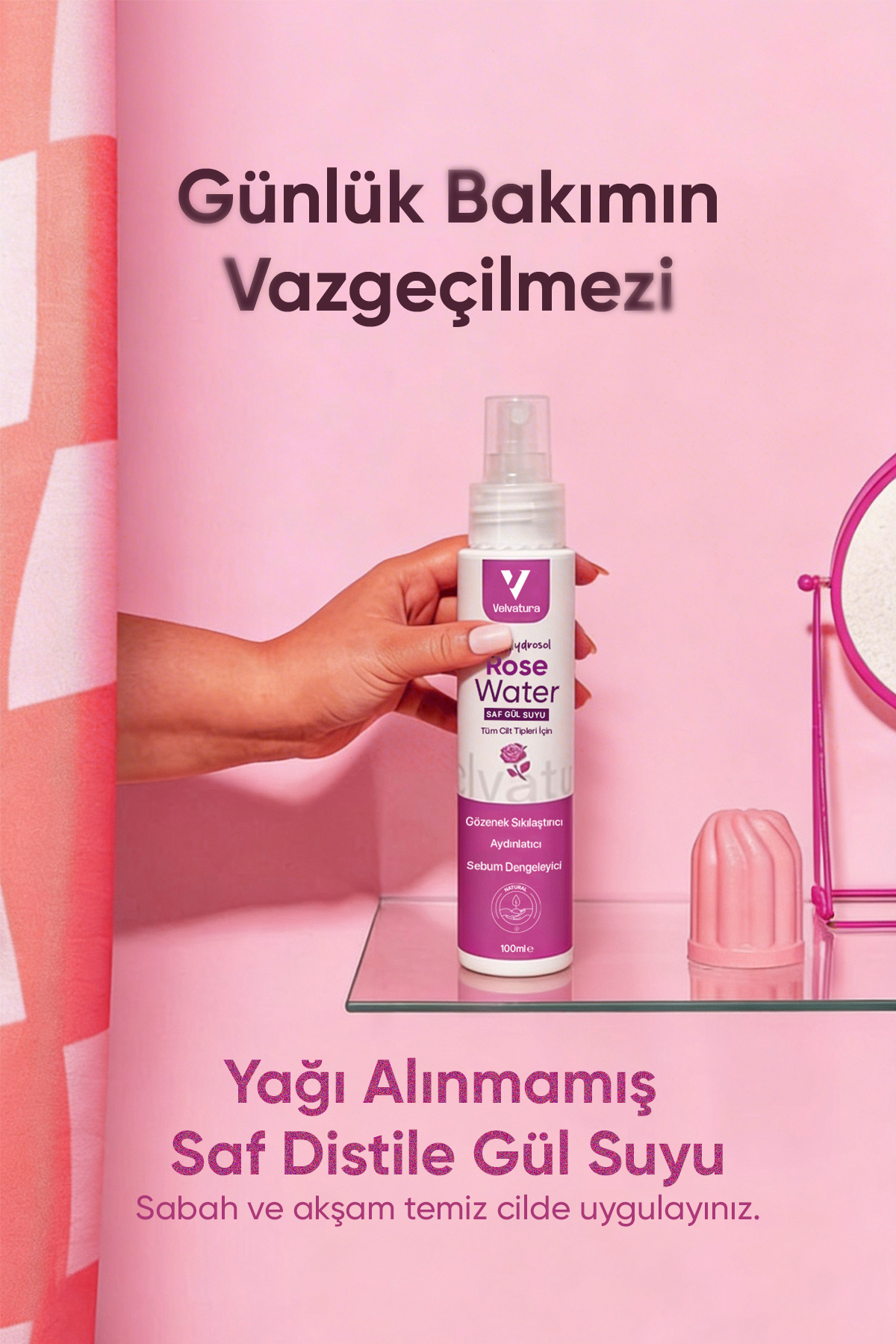 Gül Suyu Gözenek Sıkılaştırıcı Aydınlatıcı Ve Arındırıcı Tonik %100 Doğal Ve Saf 100 ml — 33000 — تصویر 4 از 9