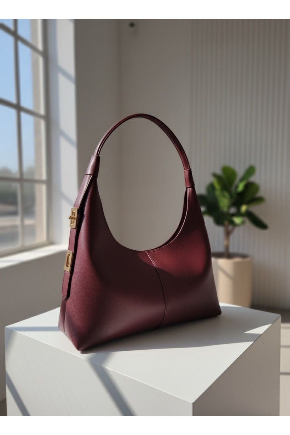Elory Grace Mira Series Women's Burgundy Shoulder Bag - Lined Special Cut Baguette Clutch Bag