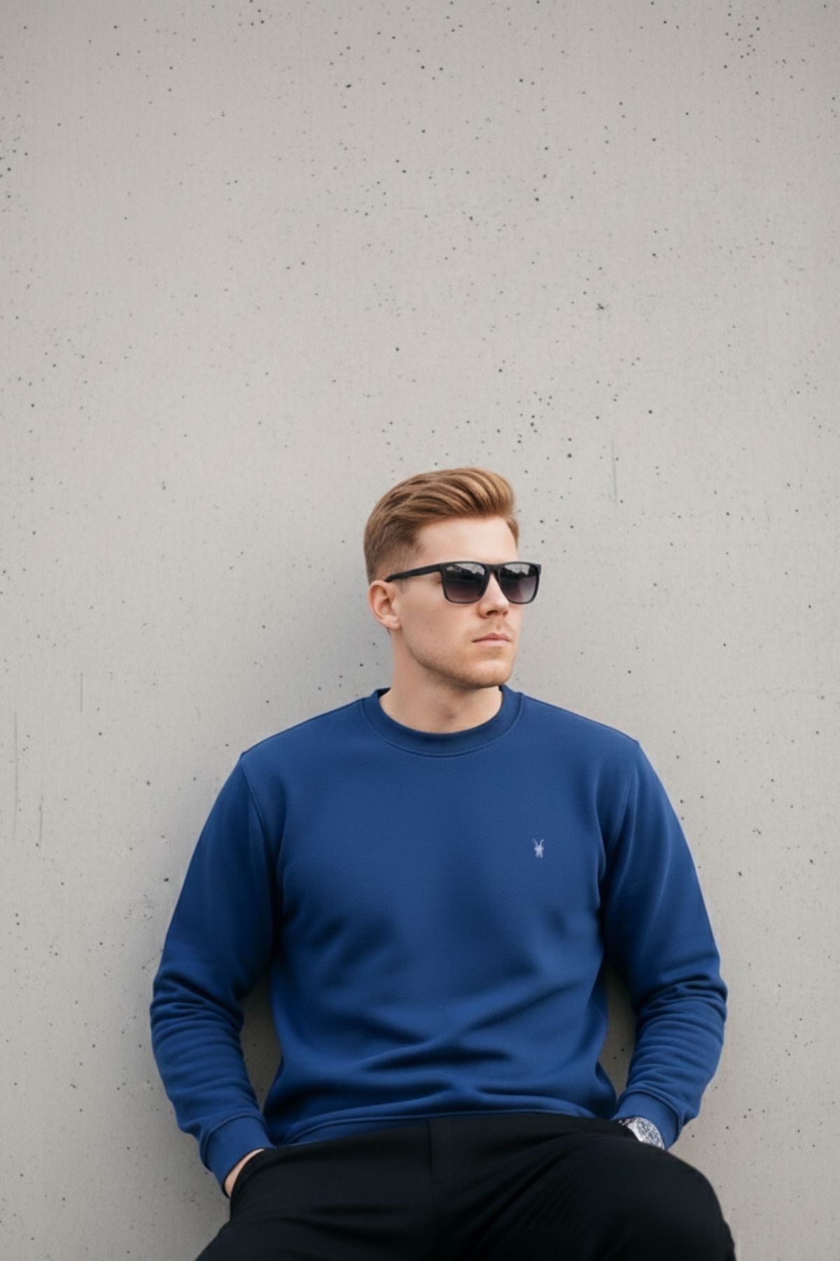 COMBİNE MİCHAİL  İndigo Renk Basic Bisiklet Yaka Relaxed Regular Erkek Sweatshirt - Görsel 7