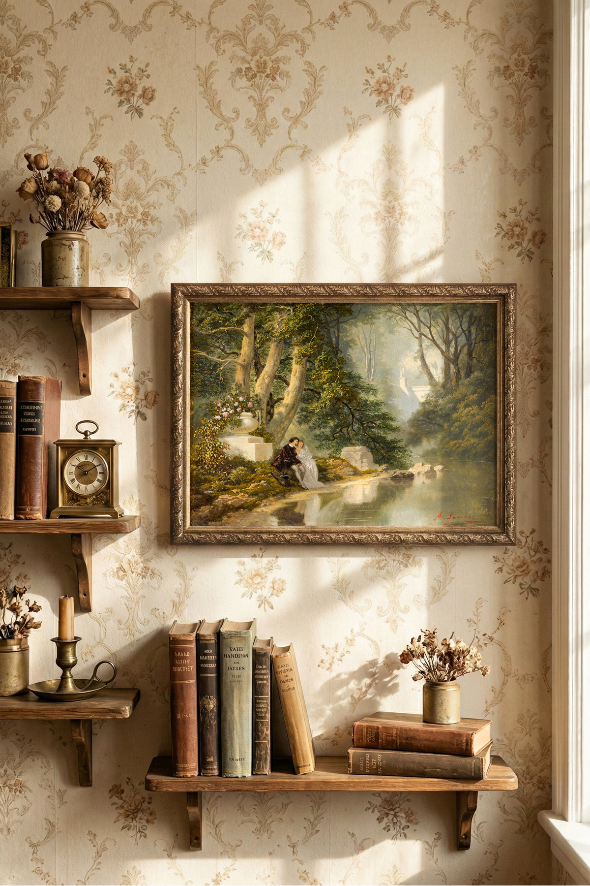 Park View with Young Couple - Vintage Patterned Frame