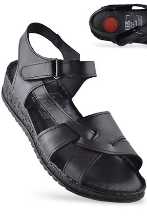 Scarpebutik Siyah Kadın Deri Ortopedik Sandalet
