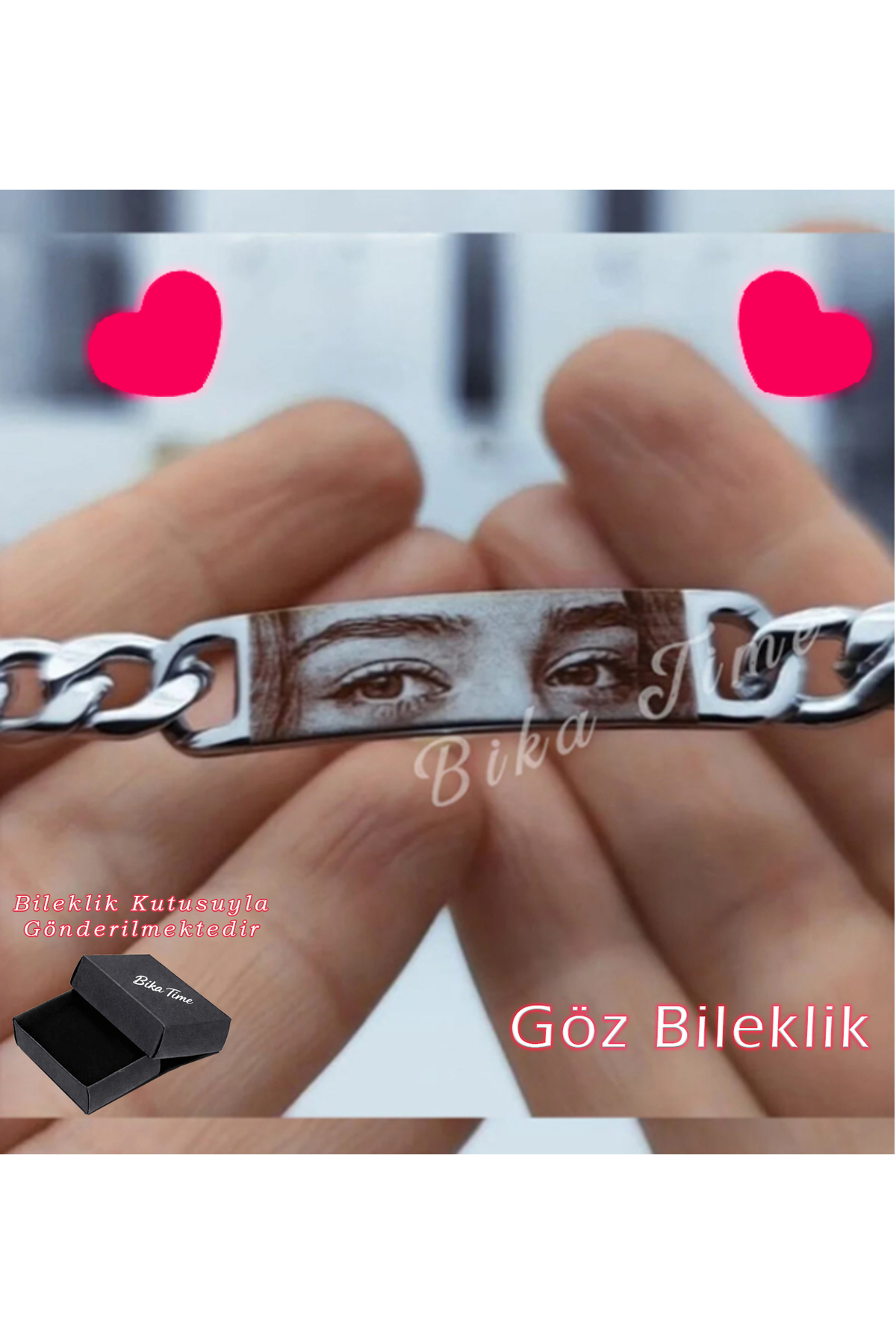 Bika Time Çelik Bileklik Kişiye Özel Göz Resimli Baskılı- ASLA PASLANMAZ