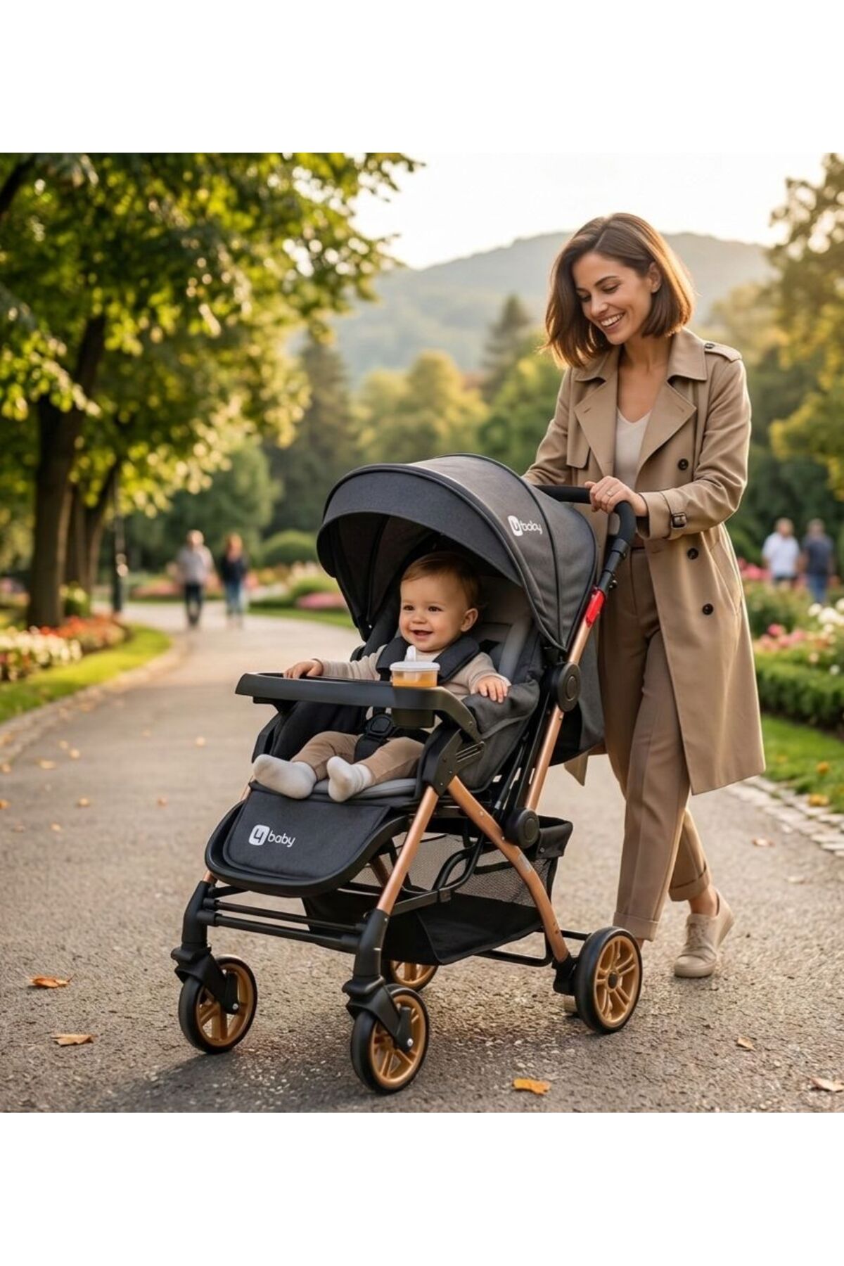 TURHAN BEBE 3 Kademe Yatış Pozisyonu Bardaklı Çift Yönlü Bebek Arabası