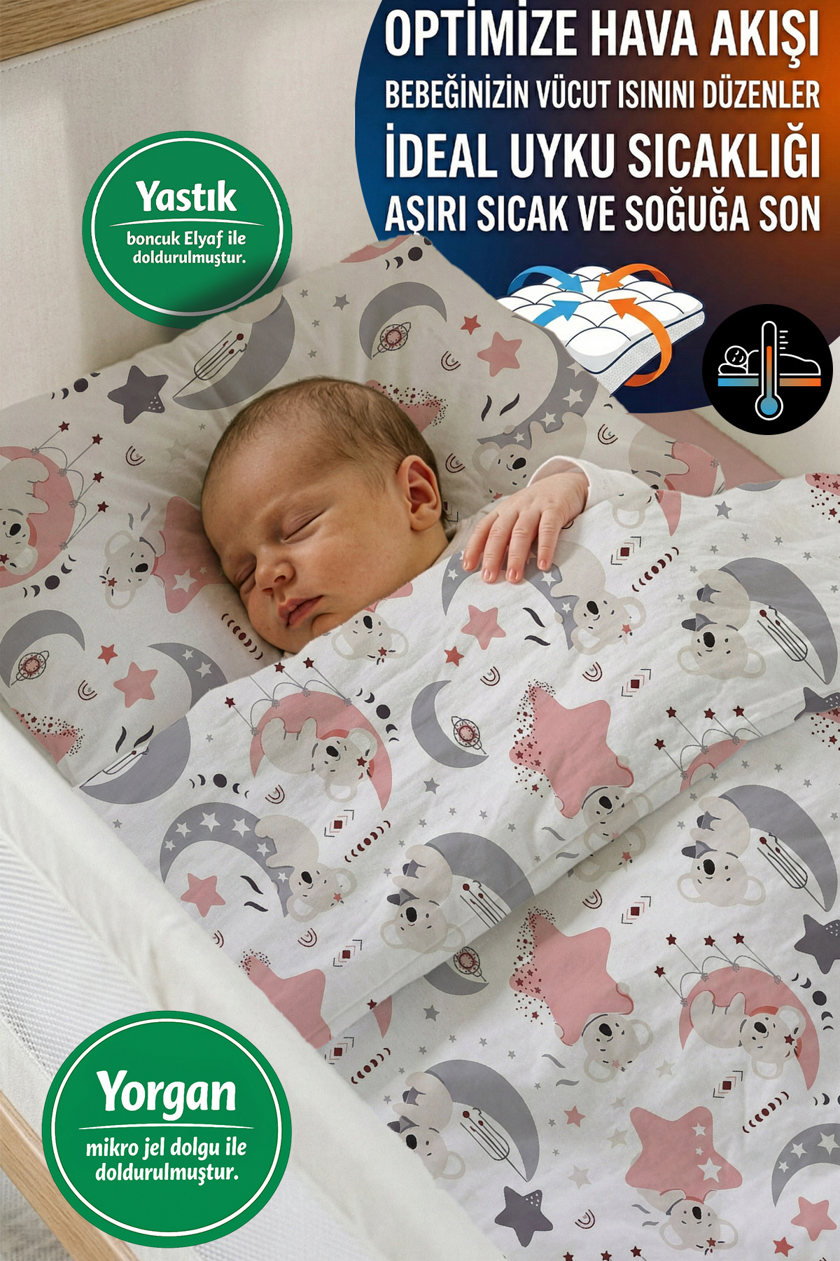 Yada Baby %100 Pamuklu Kumaştan Bebek Park Beşik 5 Parça Yorgan Ve Nevresim Takımı (70 X 120 CM) fotoğrafı 2 (önizleme)