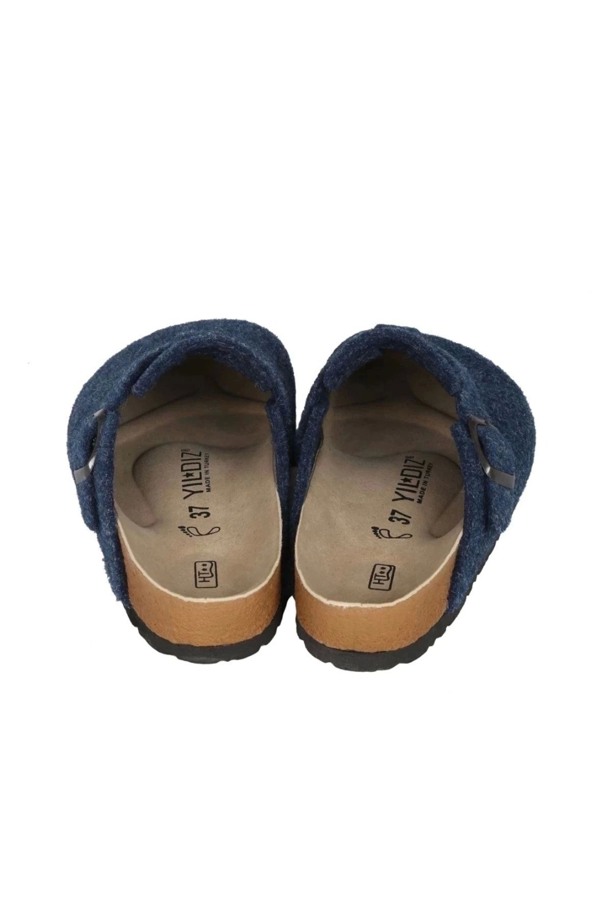 YILDIZ SHOES Ithal Unisex Kışlık Önü Kapalı Keçeli Günlük Sabo Ev Terliği Lacivert görsel 3