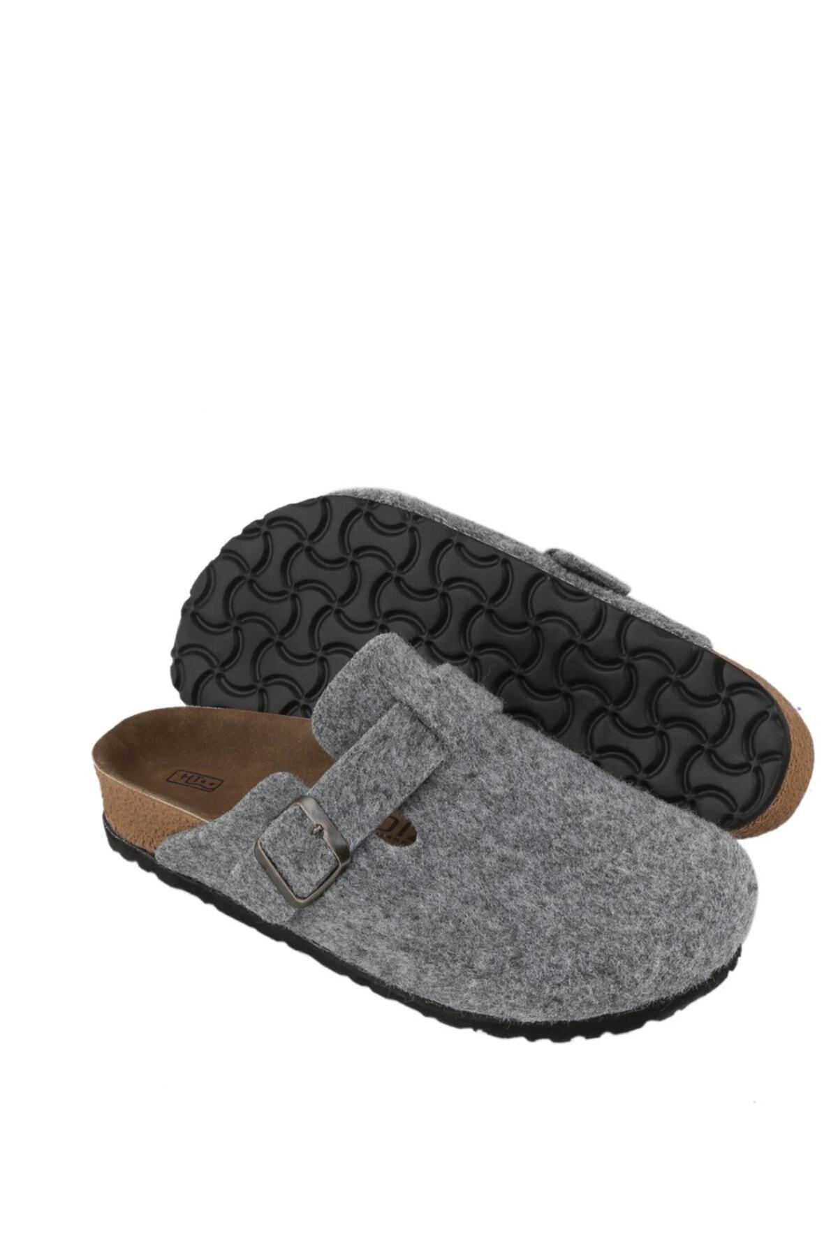 YILDIZ SHOES  Ithal Unisex Kışlık Önü Kapalı Keçeli Günlük Sabo Ev Terliği Misafir Ev Terliği Gri
