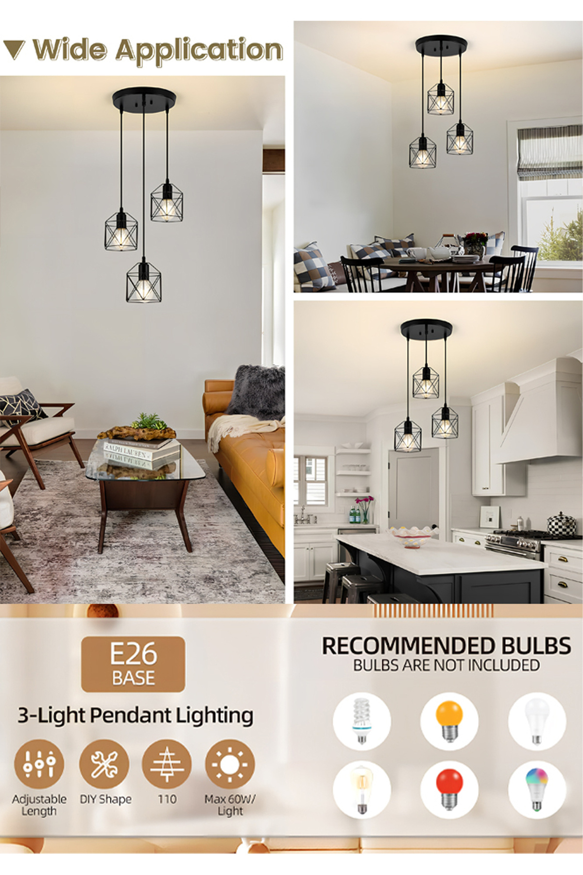 ثريا معلقة صناعية أسود 3 رؤوس | إضاءة عصرية للمطبخ...