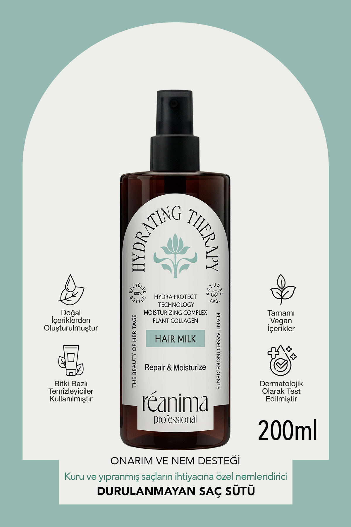 Reanima Hydrating Theraphy Hasarlı Saçlar İçin Bakım Sağlayan Durulanmayan Nemlendirici Saç Sütü — HYD-MLK